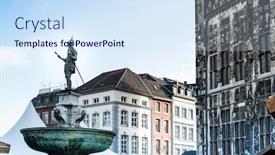  Presentation with old buildings - Slide deck consisting of old-town-buildings-in-aachen background and a sky blue colored foreground