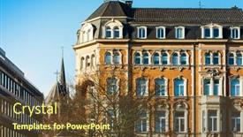  Presentation with old buildings - Colorful slide set enhanced with old-town-buildings-in-aachen backdrop and a tawny brown colored foreground