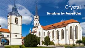  Presentation with town hall - Beautiful slide set featuring old-town-hall-and-st backdrop and a ocean colored foreground