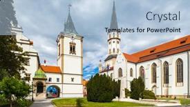  Presentation with town hall - PPT theme featuring old-town-hall-and-st background and a light blue colored foreground