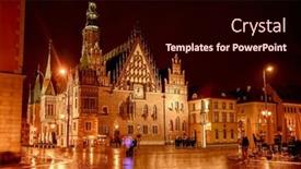  Presentation with gothic - Presentation theme featuring old-town-hall-the-late background and a wine colored foreground