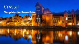  Presentation with river port - Beautiful slide deck featuring old-town-in-gdansk backdrop and a cobalt blue colored foreground