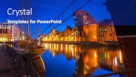  Presentation with river port - Slide deck having old-town-in-gdansk background and a royal blue colored foreground
