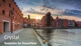 Presentation with river port - Beautiful presentation theme featuring old-town-in-gdansk backdrop and a gray colored foreground