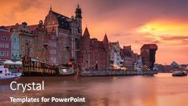  Presentation with river port - Colorful slides enhanced with old-town-in-gdansk backdrop and a tawny brown colored foreground