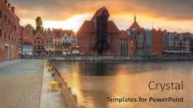  Presentation with river port - Cool new PPT theme with old-town-in-gdansk backdrop and a coral colored foreground