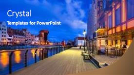 Presentation with river port - Presentation design with old-town-in-gdansk background and a cobalt blue colored foreground