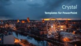  Presentation with dusk - Theme consisting of old-town-in-gdansk background and a ocean colored foreground