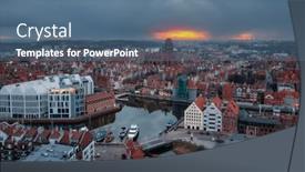  Presentation with dusk - Slide deck enhanced with old-town-in-gdansk background and a ocean colored foreground