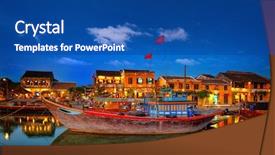  Presentation with vietnam - PPT layouts featuring old town in vietnam background and a ocean colored foreground