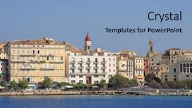  Presentation with island - Slide set consisting of old town of corfu island greece background and a light blue colored foreground