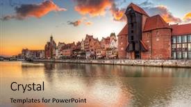  Presentation with crane - Colorful slide set enhanced with old town of gdansk with ancient crane at sunset poland backdrop and a coral colored foreground