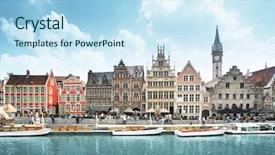  Presentation with belgium - Beautiful slide deck featuring old town of ghent belgium backdrop and a sky blue colored foreground
