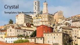  Presentation with perfume - Slide deck having old town of grasse town background and a light blue colored foreground