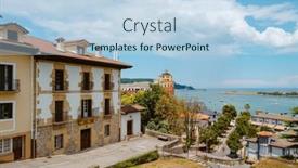  Presentation with spain - Presentation theme featuring old-town-of-hondarribia-spain background and a light blue colored foreground