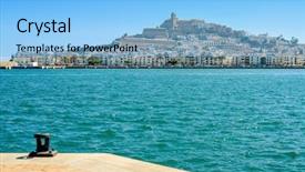  Presentation with mediterranean - Slides having old town of ibiza background and a light blue colored foreground