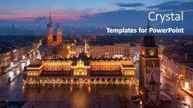  Presentation with architecture old - Slide deck featuring old-town-of-krakow background and a teal colored foreground