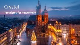  Presentation with architecture old - Presentation consisting of old-town-of-krakow background and a teal colored foreground