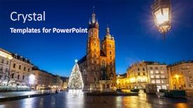  Presentation with architecture old - Presentation theme with old-town-of-krakow background and a navy blue colored foreground