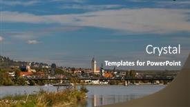  Presentation with danube - Presentation design featuring old-town-of-krems background and a gray colored foreground