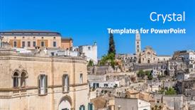  Presentation with prehistoric - Presentation design having old-town-of-matera-sassi background and a teal colored foreground