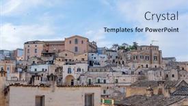  Presentation with prehistoric - Slides having old-town-of-matera-sassi background and a light blue colored foreground