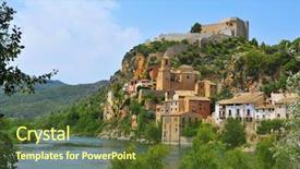  Presentation with hill - Presentation featuring old town of miravet spain background and a tawny brown colored foreground