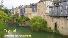  Presentation with old - Presentation featuring old-town-of-oloron-sainte background and a tawny brown colored foreground