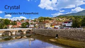 Presentation with architecture old - Theme consisting of old town sarajevo - bosnia background and a light blue colored foreground