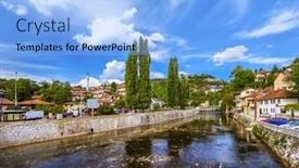  Presentation with architecture old - Slides featuring old-town-sarajevo-bosnia background and a light blue colored foreground