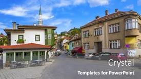  Presentation with bosnia - Colorful presentation enhanced with old-town-sarajevo-bosnia backdrop and a gray colored foreground