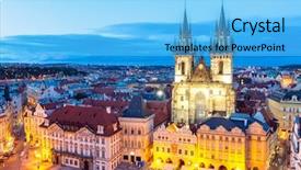  Presentation with czech republic - Beautiful presentation theme featuring old town square at dusk backdrop and a light blue colored foreground