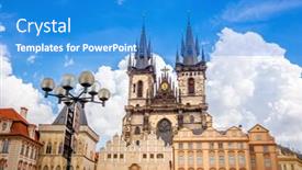  Presentation with prague - Amazing PPT theme having old town square in prague backdrop and a teal colored foreground