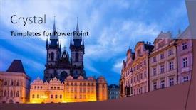  Presentation with prague - Colorful theme enhanced with old town square in prague czech republic backdrop and a light blue colored foreground