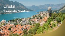  Presentation with kotor montenegro - Beautiful PPT theme featuring old town view montenegro backdrop and a teal colored foreground