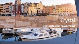  Presentation with vintage clock - Colorful slide deck enhanced with ancient voyage - rovinj croatia motorboats and boats backdrop and a coral colored foreground