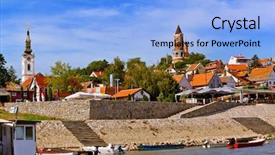  Presentation with architecture old - Audience pleasing presentation consisting of old town zemun - belgrade serbia backdrop and a light blue colored foreground