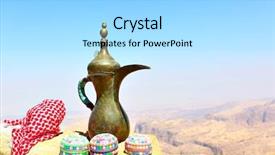  Presentation with mountains - Presentation enhanced with old tradition - arabian souvenirs on the stone background and a arctic colored foreground