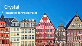  Presentation with old traditional romanian folk costumes - PPT theme with old traditional buildings in frankfurt background and a teal colored foreground