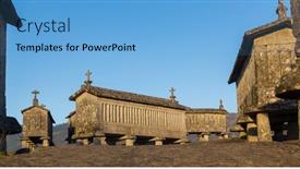  Presentation with old traditional romanian folk costumes - Colorful slide deck enhanced with old-traditional-horreo-espigueiro-granary backdrop and a light blue colored foreground