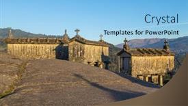  Presentation with traditional - Audience pleasing presentation theme consisting of old-traditional-horreo-espigueiro-granary backdrop and a light blue colored foreground