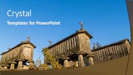  Presentation with traditional - PPT layouts having old-traditional-horreo-espigueiro-granary background and a teal colored foreground