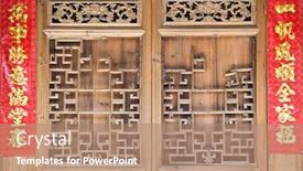  Presentation with scrolls - PPT theme enhanced with old-traditional-style-wood-carving background and a coral colored foreground