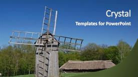  Presentation with old windmill - Presentation featuring old traditional windmill with wooden background and a  colored foreground
