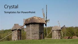  Presentation with old windmill - Presentation theme enhanced with old traditional windmill with wooden background and a  colored foreground