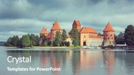  Presentation with bosnia old castle history - Slide set with old trakai castle in lithuania background and a  colored foreground