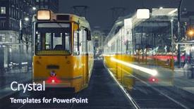  Presentation with tram - Colorful PPT theme enhanced with old tram at train stations backdrop and a  colored foreground