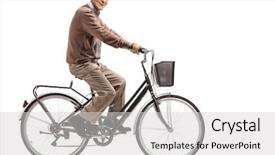  Presentation with bicycle - PPT layouts with old transport - elderly man riding a bicycle background and a light gray colored foreground