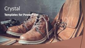  Presentation with leather shoes - Colorful slides enhanced with old-travel-vintage-boots-shoes backdrop and a dark gray colored foreground