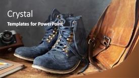  Presentation with leather shoes - Slide set featuring old-travel-vintage-boots-shoes background and a dark gray colored foreground